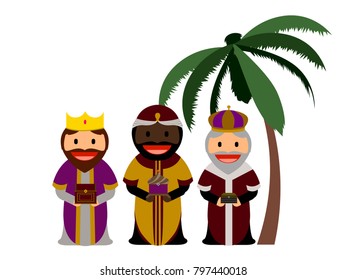 Three wise men with their gifts, Vector illustration