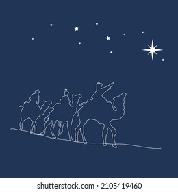 Three Wise Men watching the star line artwork vector illustration for Christmas