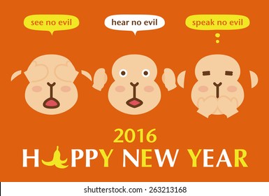 Three wise monkeys / 2016 new year card