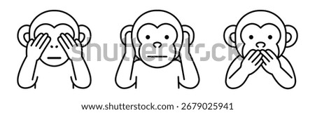 three wise monkeys line icons