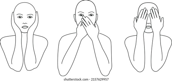 tres monos sabios - dibujo de líneas