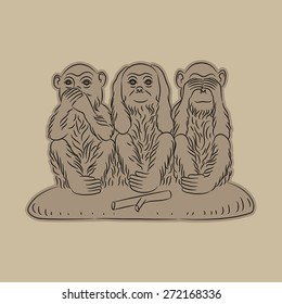 Three wise monkeys  Proverbial principle to 'see no evil  hear no evil  speak no evil'  Vector illustration