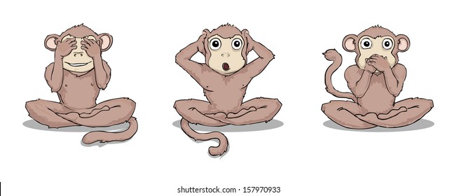 Three wise monkeys (see  hear  speak no evil)  vector illustration