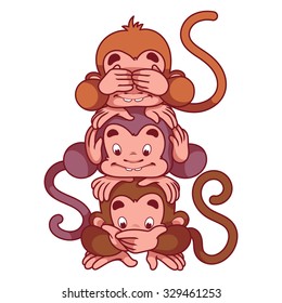 Three wise monkeys. Symbol of 2016 - a monkey. Vector Cartoon character on a white background.