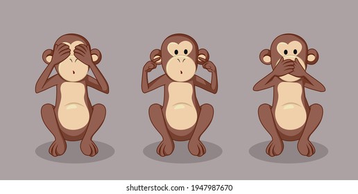 Three Wise Monkeys Vector Illustration  The three mystic apes cee no evil  hear no evil  speak no evil from Japanese culture
