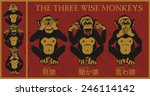 The three wise monkeys.Mizaru, covering his eyes, sees no evil. Kikazaru, covering his ears, hears no evil. Iwazaru, covering his mouth, speaks no evil. 