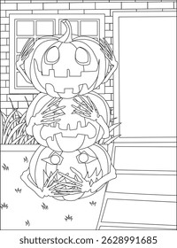 Three Wise Pumpkin Halloween Coloring Page