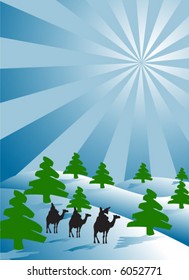 Three wise-men traveling to Bethlehem, following the star