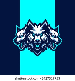 Three wolf heads mascot logo design illustration vector