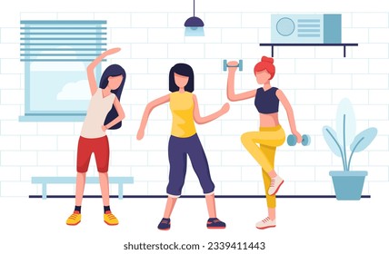 Tres Mujeres Haciendo Ejercicio Juntos Usando Ilustración De Tornillos