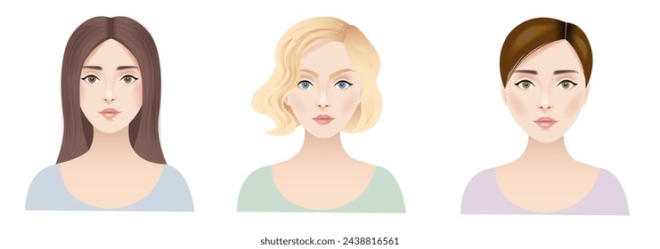 Three Woman Isolated White Background With Gradient Mesh, Vector Illustration