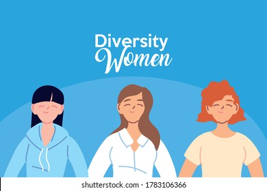 Three women cartoons design, Cultural and friendship diversity theme Vector illustration