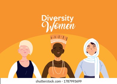 Three women cartoons design, Cultural and friendship diversity theme Vector illustration