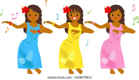 Three women dancing hula dance