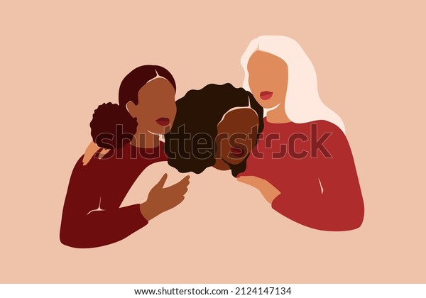 Three Women Different Ethnicities Cultures Hug Stock Vector Royalty