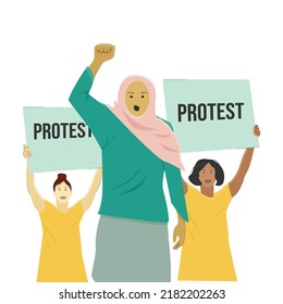 three women of different nationalities protest against the new laws