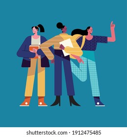 diseño de ilustraciones vectoriales de tres mujeres de diferentes profesiones