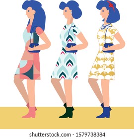 Three women, different styles, blue hair