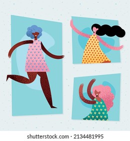 tres mujeres delante de marcos