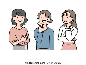 Tres mujeres conversando de forma divertida Ilustración de personas con líneas simples