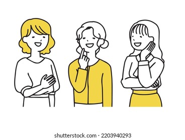 Three women having a fun conversation Illustration of people with simple lines