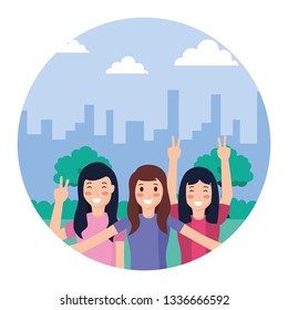three women posing portrait