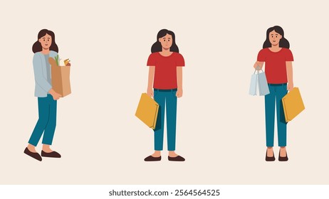 Three women are shopping and holding bags	
