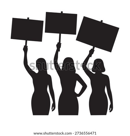 Three women silhouettes holding protest signs demonstration