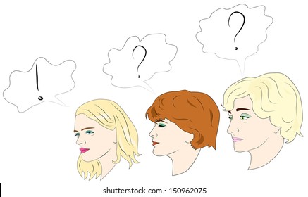 three women solve the problem, vector illustration