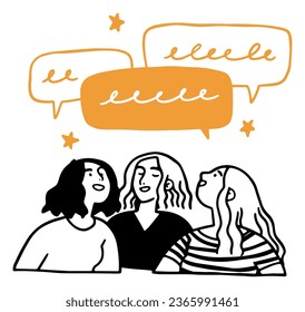 three women talking with speech bubbles