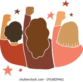 THREE WOMEN WITH THEIR FIST UP IN PROTEST WITH STARS