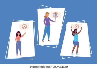 three women vaccine hesitancy set icons
