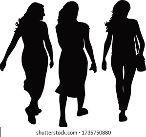 three women walking body silhouette vector