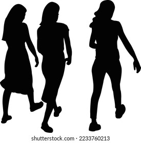 three women walking body silhouette vector