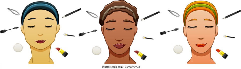 Three women woman with make up tools