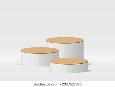 Three Wood white podium  in abstract rooms.Stage for showcase, 
Product display.