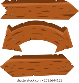 Three wooden arrows pointing different directions, with nails and a rough, textured surface, creating a rustic and weathered appearance
