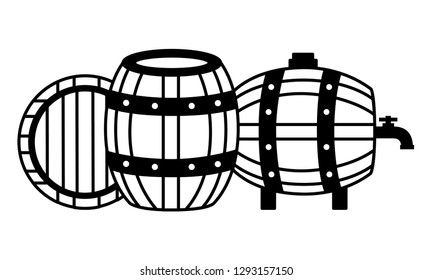 three wooden barrels