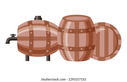 three wooden barrels