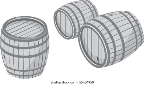 Three wooden barrels