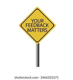 Three wooden blocks with the text YOUR FEEDBACK MATTERS on a bright yellow
 background. Copy space