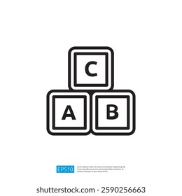Three Wooden Building Blocks Stacked Forming Letters A B C on White Backgrounds and their features Illustration Icon