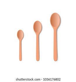 Três colheres de utensílios de cozinha de madeira isoladas em branco. Ilustração vetorial. 