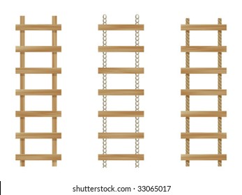 Three wooden ladders isolated on white background