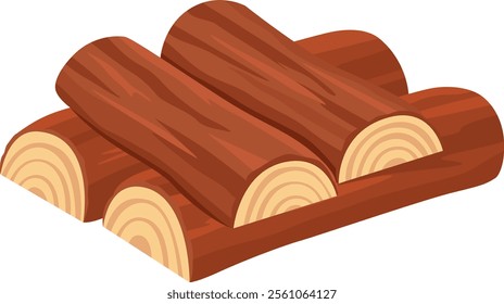 Three wooden logs stacked on a larger log highlight the essence of lumber and the wood industry, reflecting natural materials and the beauty of forestry