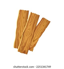 Ilustración vectorial de tres tablones de madera. Dibujo de caricatura de madera y madera aislada sobre fondo blanco. Materiales de construcción, concepto forestal