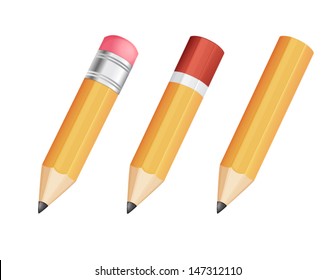 Three wooden sharp pencils isolated on white.