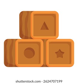 Three wooden toy blocks with geometric shapes stacked on top of each other, promoting learning and play