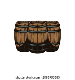 Three woodens barrell vector illustration