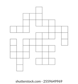 Three words blank crossword puzzle template. three words crosswords game. word game for social media, magazine and newspaper. squares empty crossword game